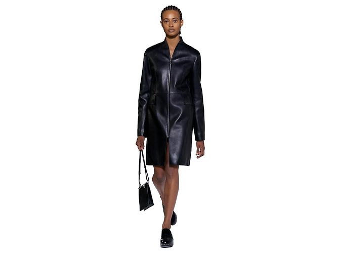 Hermès Spring 2021 Lamb Leather Zip-Front Coat Black