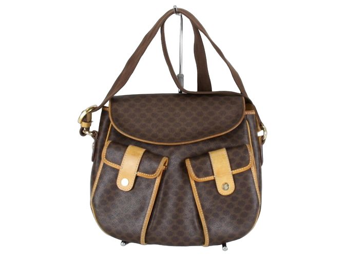 Céline Celine Macadam Pattern Pocket Shoulder Bag Brown