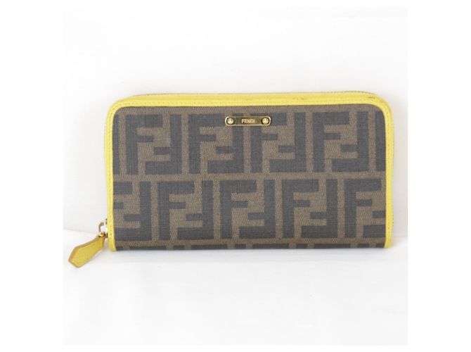 Fendi Zucca Round Long Wallet Brown Yellow