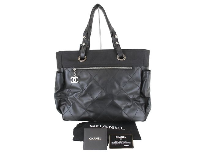 Borsa Tote Chanel in PVC nero e tela