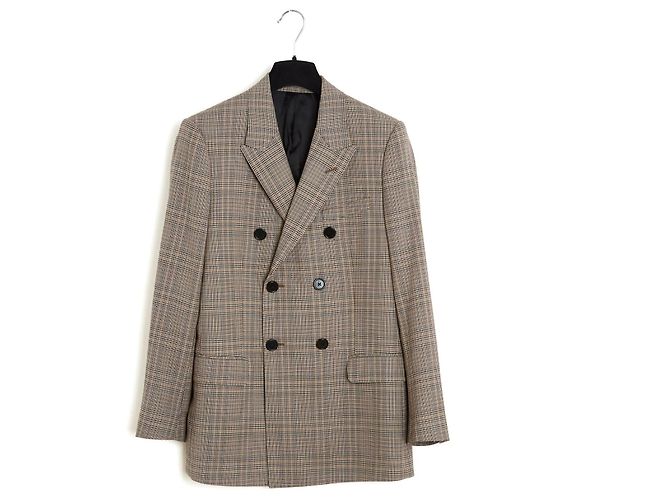 Céline Celine Hedi Slimane Chaqueta de Lana a Cuadros Doble Botonadura Beige