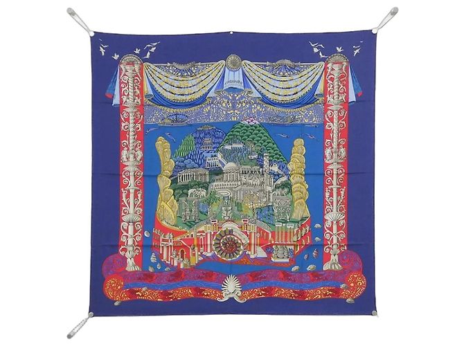 Silk In Hermès Hermes L'ATLANTIDE Carré Schal Blau Seide