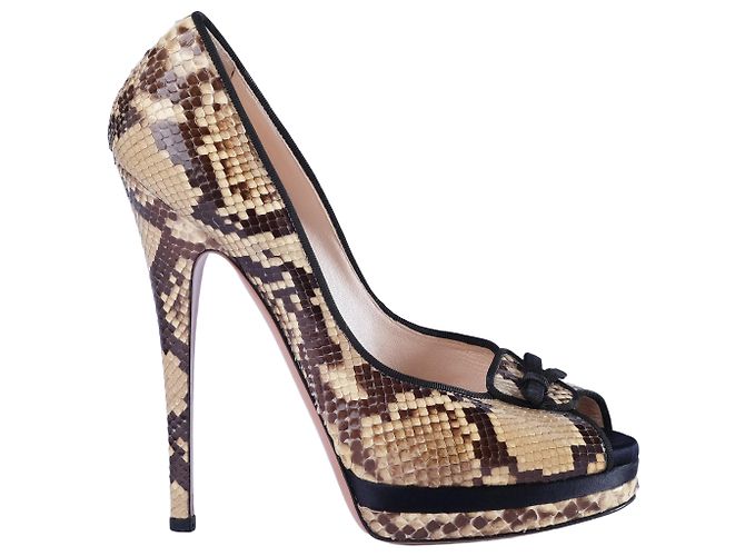 Autre Marque Casadei Python Peep Toe Plateau-Pumps Braun