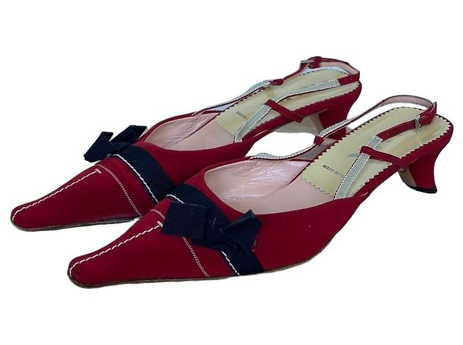 Prada Mules Rouge Bleu Marine