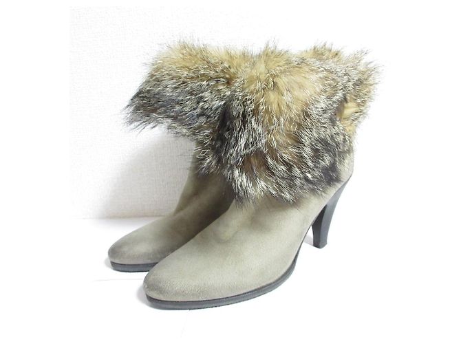 Autre Marque Buttero Suede Fox Fur Booties Brown