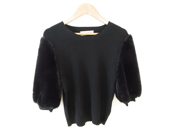 Autre Marque Aveniretoile Eco-Pelz Strickpullover Schwarz