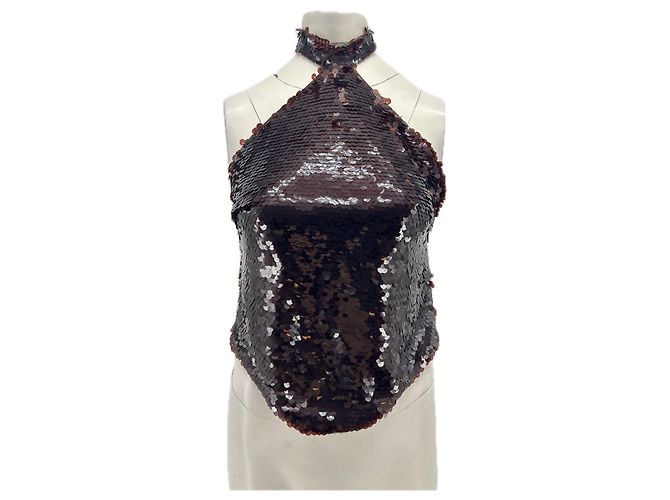 Autre Marque Top dos nu marron en sequin