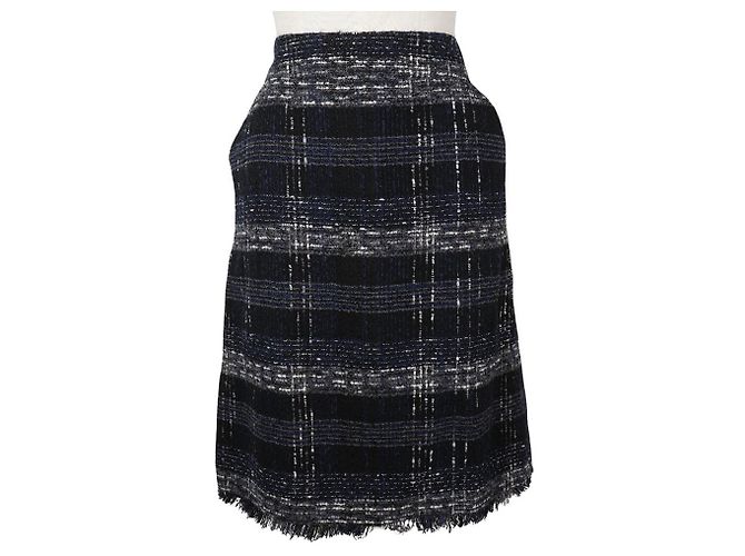 Chanel Tweed Baumwolle Nylon Rock Schwarz Marineblau