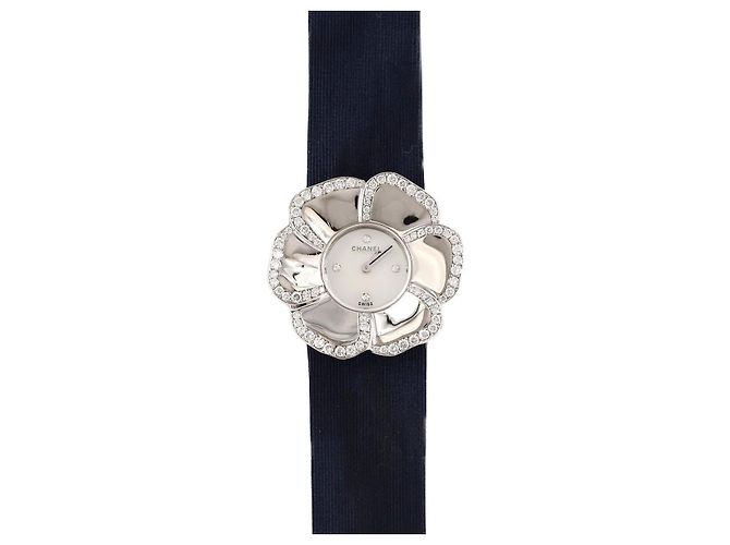 Chanel Camelia Or Blanc Quartz Bleu
