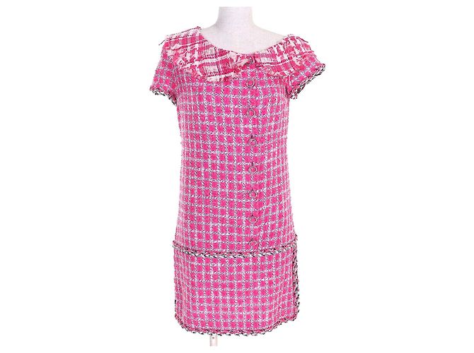 Chanel COCO Button Tweed Kleid Pink