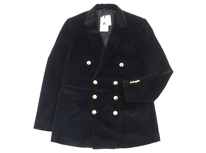 Autre Marque PT TORINO Velour Double Breasted Jacket Black