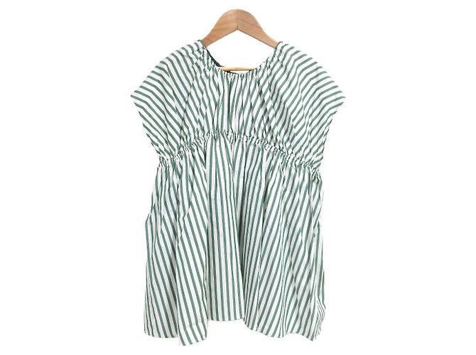 Autre Marque Camicetta a righe in seta e cotone Drawer Bianco Verde