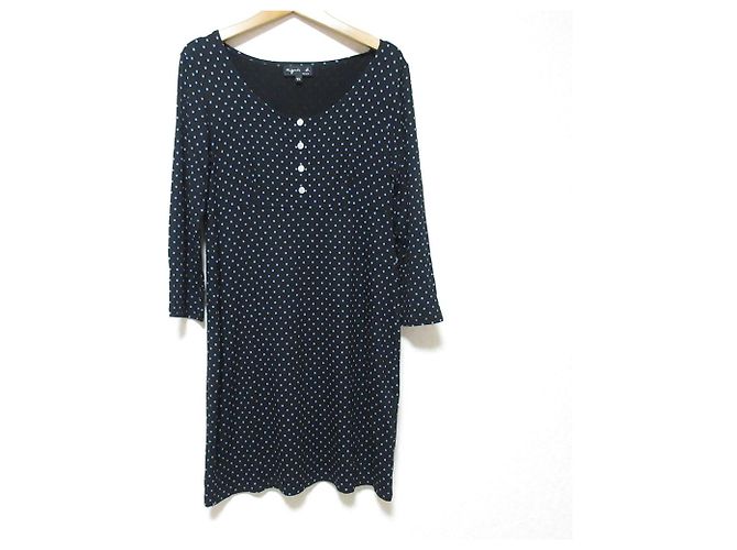 Autre Marque Vestido longo de manga comprida em malha elástica com estampa de bolinhas agnes b.
