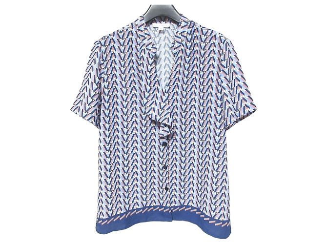 Autre Marque Camicetta NARACAMICIE con volant e pannelli geometrici Blu Blu navy