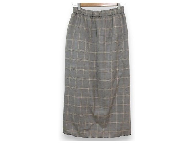 Autre Marque Saia longa de lã e rayon com padrão Glen Check ebure Marrom