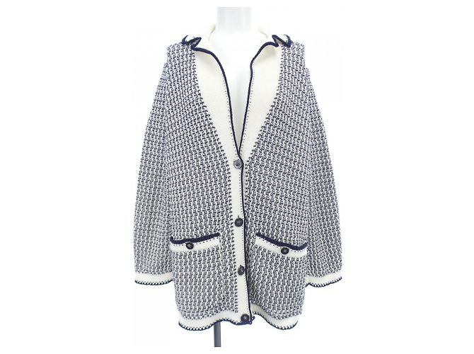 Chanel Wool Blend Cardigan White Navy blue