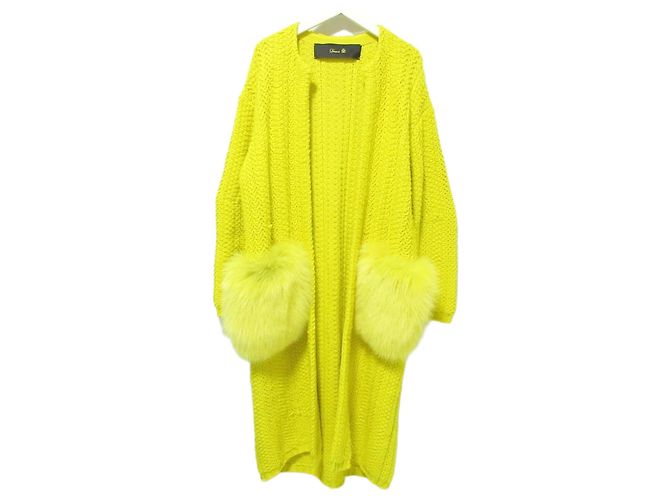 Autre Marque Casaco longo de malha com pele de raposa Drawer Amarelo