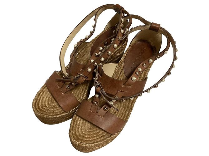 Sandali espadrillas con zeppa e borchie di perle Jimmy Choo Marrone
