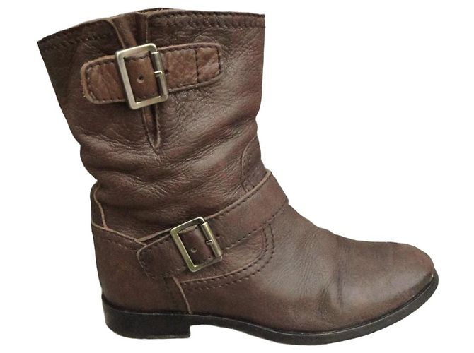 Prada Leather Ankle Boots Brown