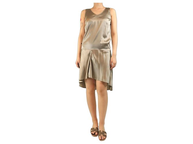 Brunello Cucinelli Neutrales Seiden-Midikleid - Größe M