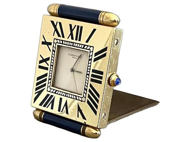 Cartier Relógio de pêndulo de viagem "Quadrant", dourado com pêndulo de Lapis Lazuli Creme