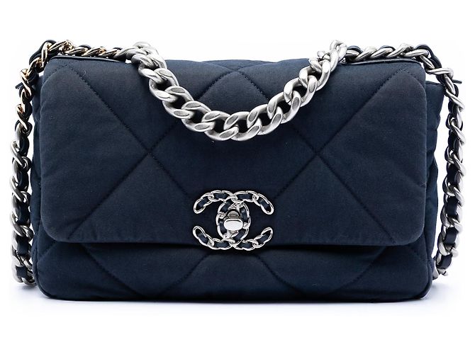 Chanel Blue Medium Quilted Jersey 19 Flap Bleu Bleu Marine