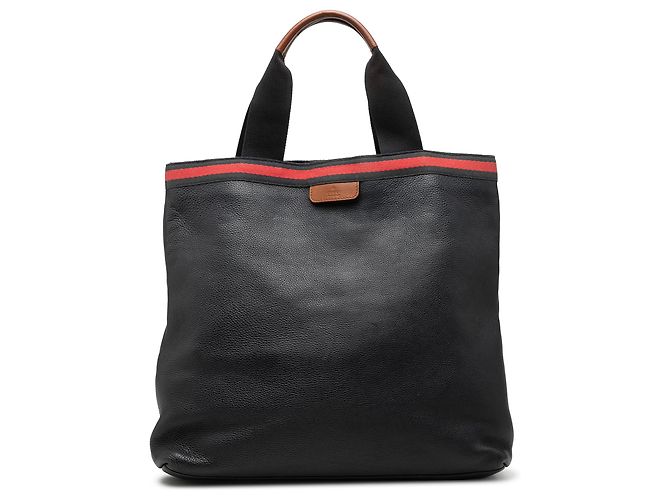 Gucci Web Tote aus schwarzem Kalbsleder