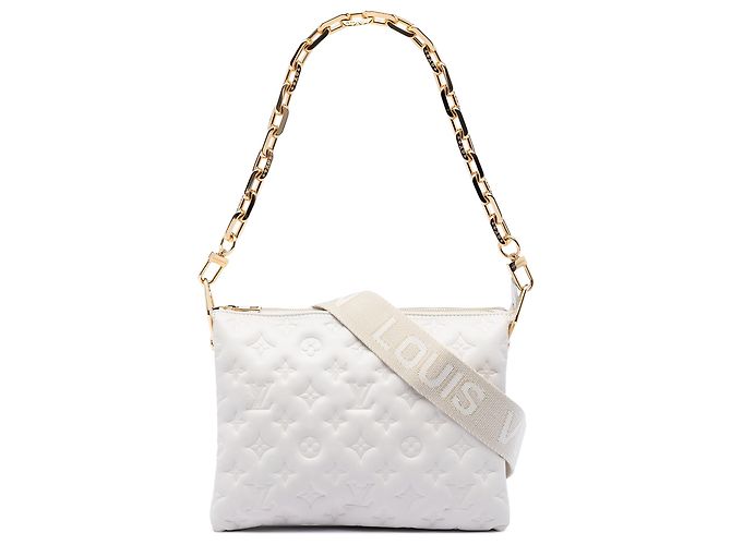 Louis Vuitton White Monogram Embossed Puffy Lambskin Coussin PM