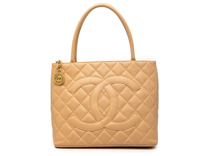 Chanel Beige Caviar Medallion Tote