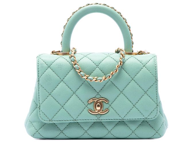 Coco Handle Bolsa Chanel Blue Extra Mini Quilted Caviar Coco Top Handle Azul Azul claro
