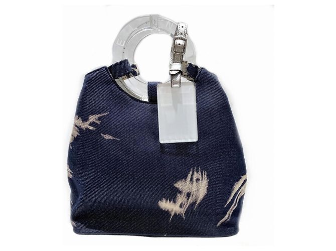 Céline Celine Circle Logo Handle Tote Bag Marineblau 