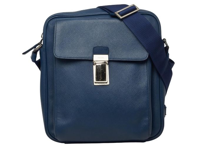 Saffiano Borsa a tracolla con placca logo Triangle Prada Blu navy 