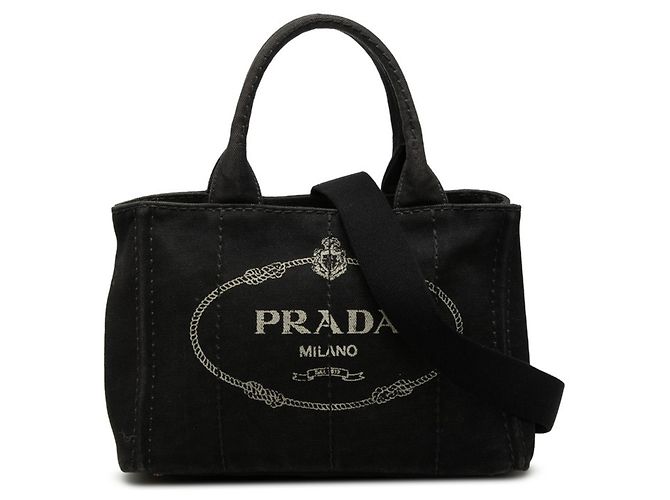 Prada Triangle Logo Plate Canapa Mini Handbag Black