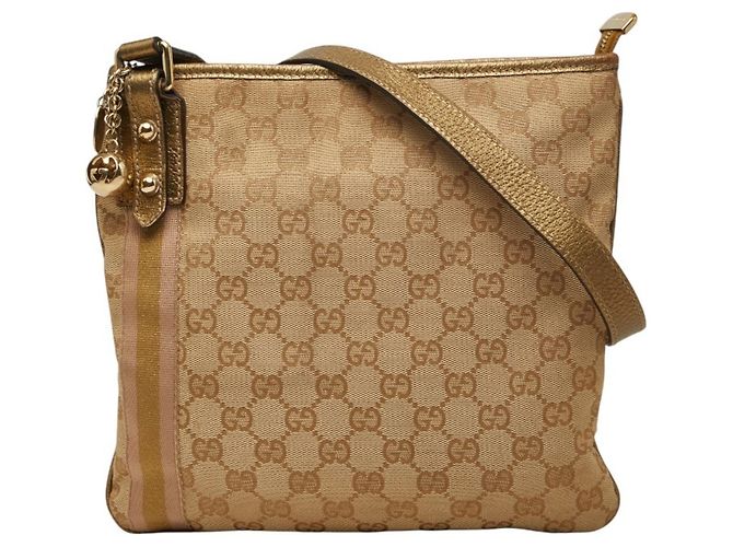 Bolsa Transversal e de Ombro Gucci GG Canvas Sherry Line Rosa Bege Dourado