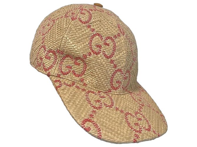 Gucci Cap aus Stroh mit rotem GG Monogramm
