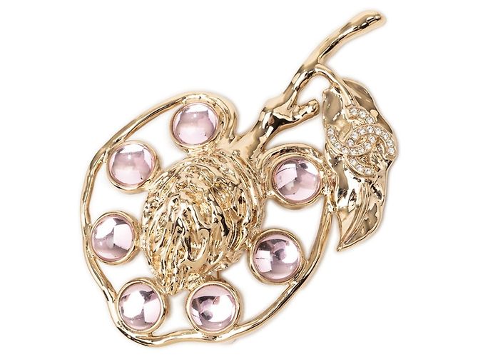 Spilla Chanel Coco Mark Bijou Motif Fruit D'oro Porpora