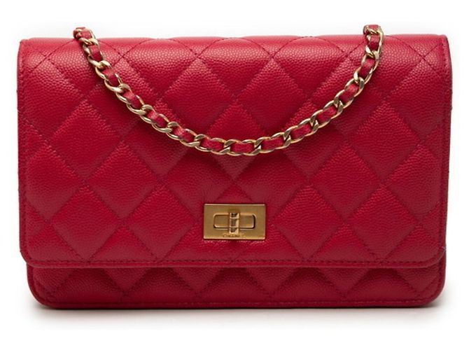 Borsa a tracolla con catena e portafoglio Chanel 2.55 Coco Mark Matelassé Rosso
