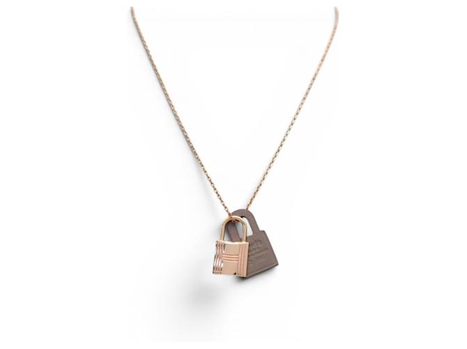 Hermès NUOVO COLLANA PENDENTE HERMES O'KELLY PM H078852CD18 IN PELLE ETOUPE D'oro 