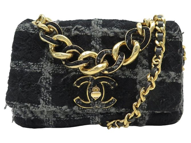 BOLSA CHANEL 19 MEDIUM AS3612 TWEED AZUL MARINHO