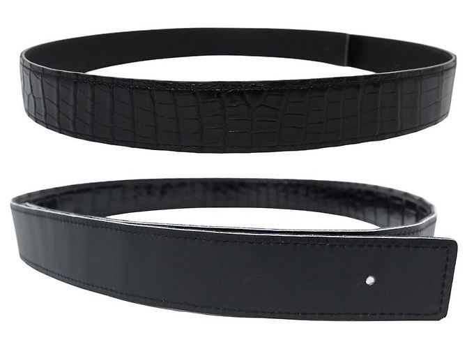 Autre Marque T95 BELT LOOP COMPATIBLE WITH HERMES 32MM BUCKLE IN BLACK CROCODILE LEATHER
