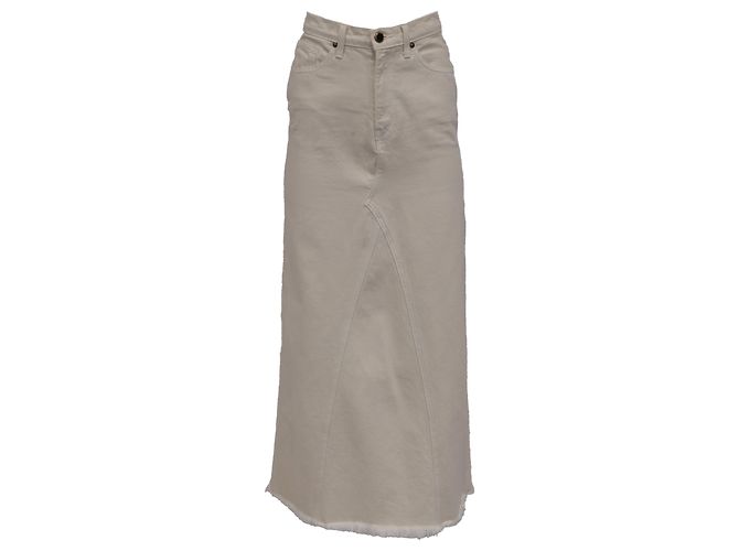 Khaite Raw-Edge Trim Midi Length Skirt in White Denim Cream