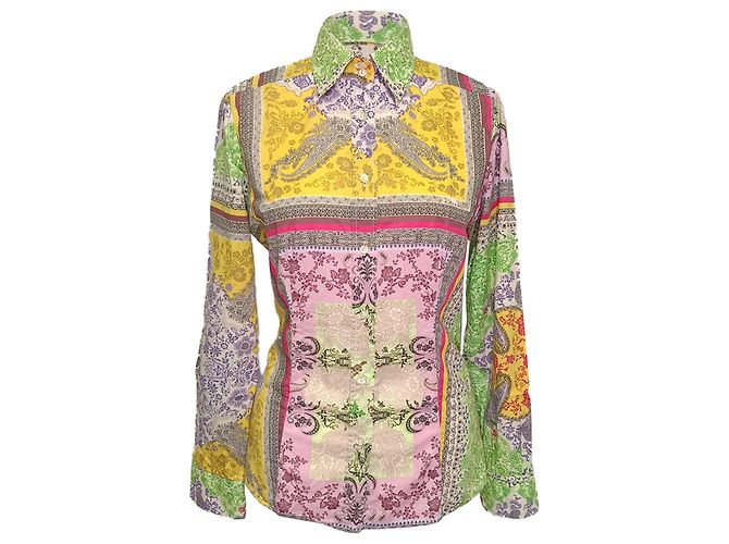 Etro Floral Printed Button Front Shirt in Multicolor Cotton Multiple colors