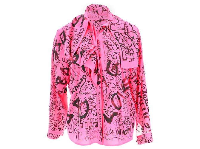 Balenciaga Graffiti Schalbluse aus rosa Polyester Pink