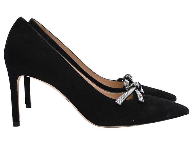 Stuart Weitzman SW Bow 85mm Pumps in Black Suede