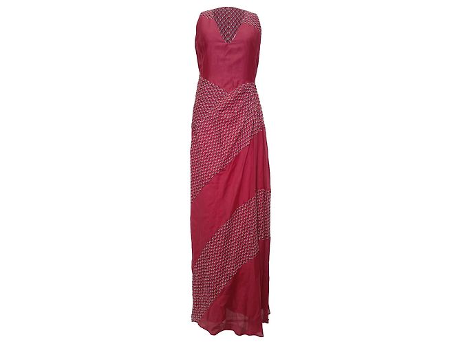 Abito lungo Sportmax con scollo a V stampato in cotone rosso Bordò