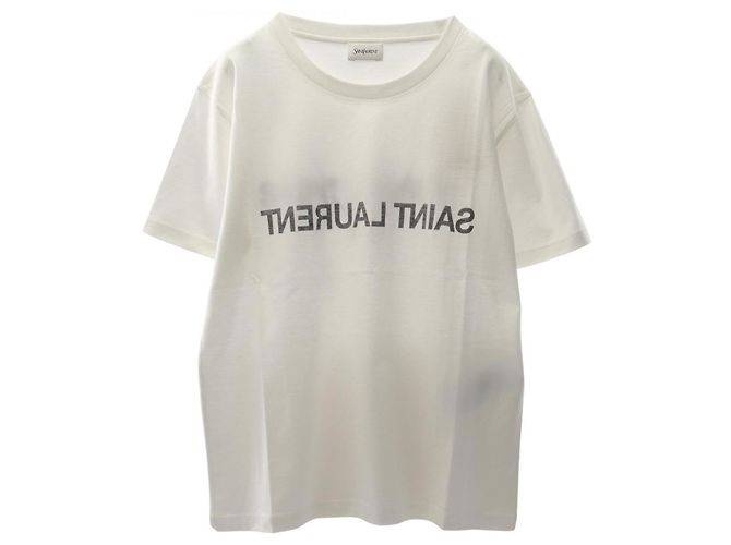 Yves Saint Laurent Camiseta de algodão Saint Laurent Paris com logo invertido Branco 