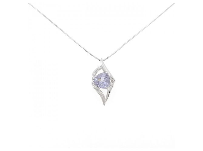 Autre Marque Au750 Synthetik-Saphir-Diamant-Halskette Silber