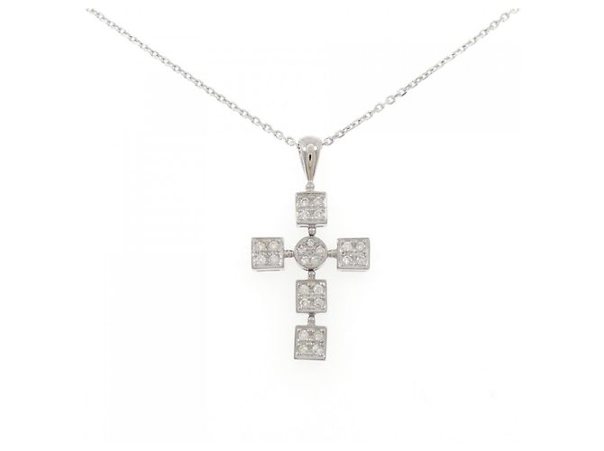 Autre Marque Collana con Croce di Diamanti Au750 Argento