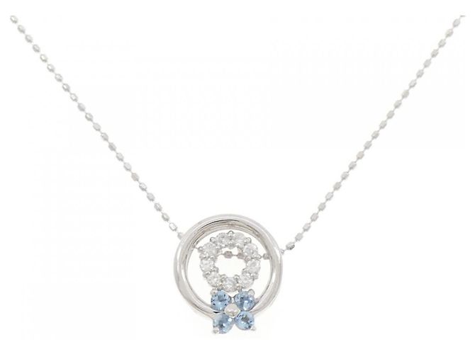 Autre Marque Collar de Flor de Aguamarina 2-way en Oro Blanco K10 Plata