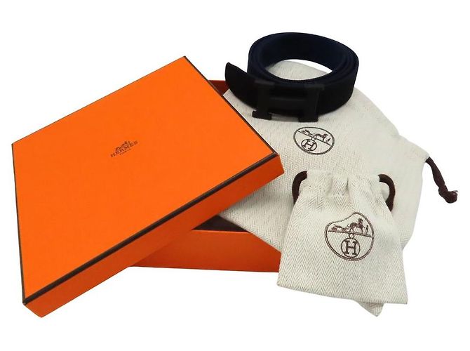 Cinto de malha com fivela H monocromática Hermès Azul